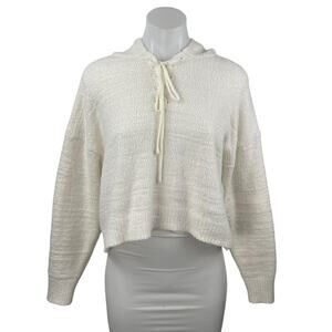 Forever 21 Women's White Ivory Fleece Lace Up Long Sleeve Hoodie Sweater Top S